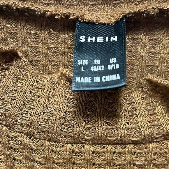Shein Waffle Knit Brown Long Sleeve Mock Neck Crop Top Scalloped Hem Size Large - Picture 4 of 7